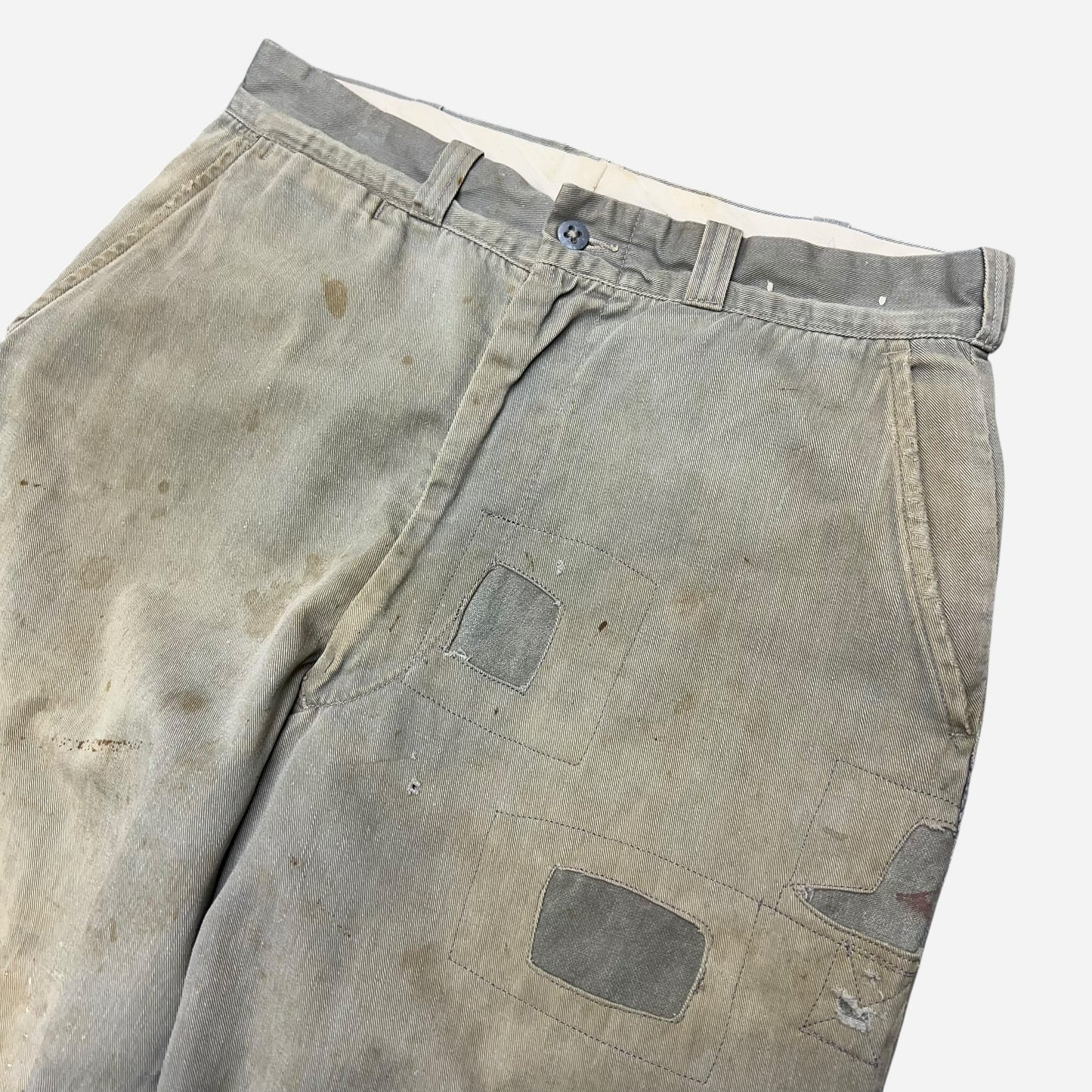 1950s Gray sail cloth repaired chino pants (29w)