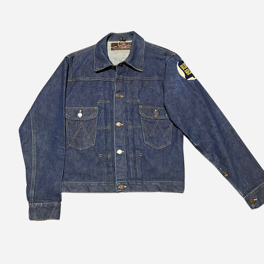 1940s Wrangler 11MJ proto dark wash denim jacket chain stitch embroidered Greensboro High School (38)