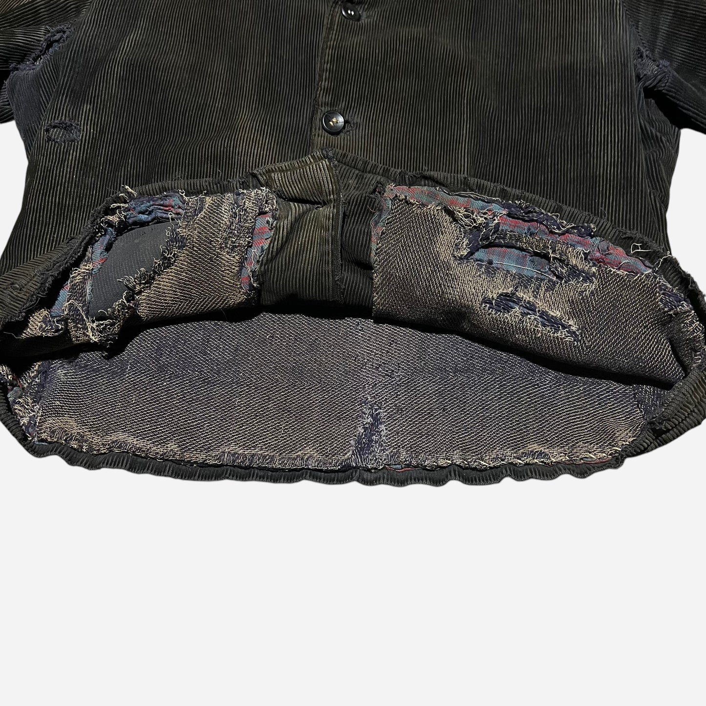 1930s Black sun faded corduroy belt back work jacket (M)