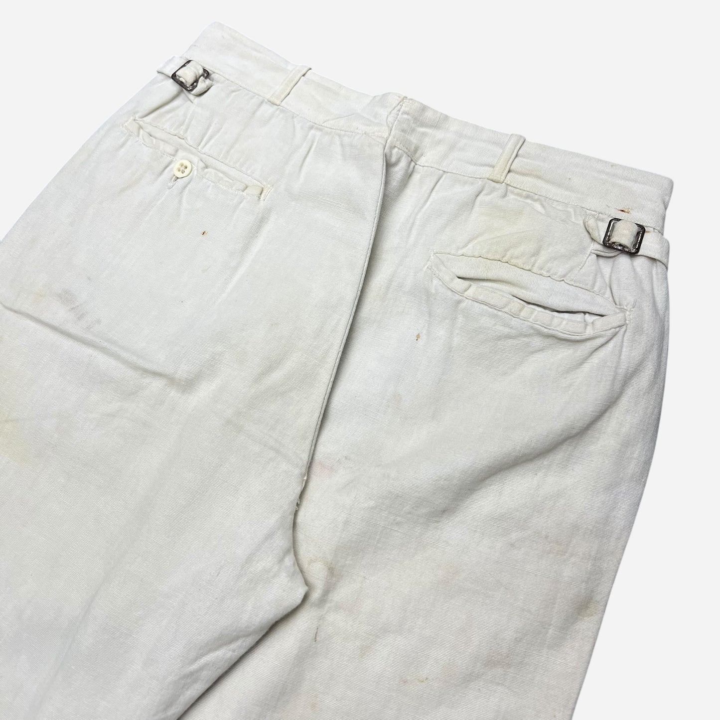 1930s White cotton side clasp work pants (29w)