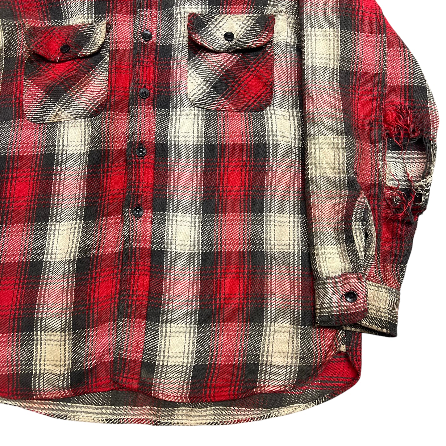 1960s Red plaid heavy cotton flannel (M)
