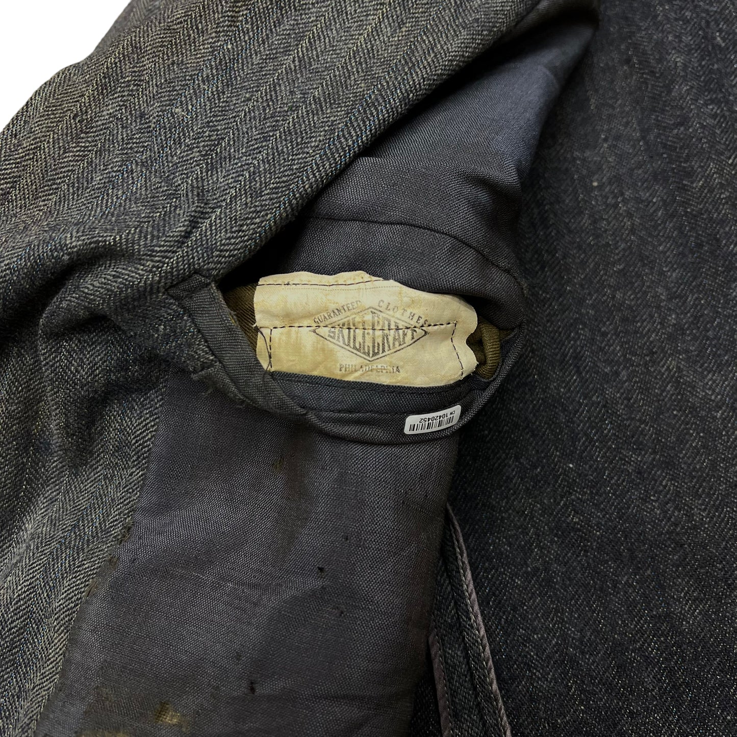 1920s Faded distressed grey herringbone work suit jacket (M/L)