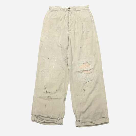 1940s Khaki button fly repaired chino work pants (29w)