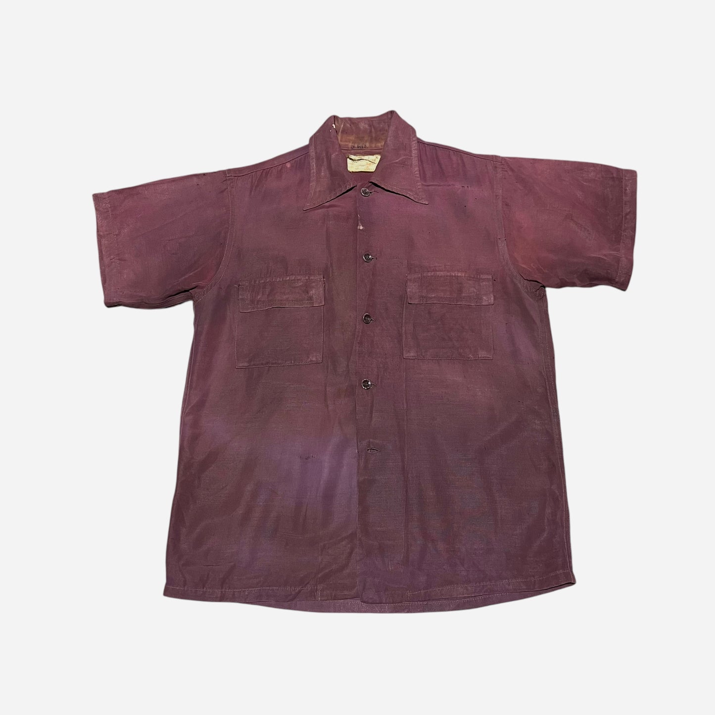 1940s 1950s Red rayon blend open collar shirt (S)