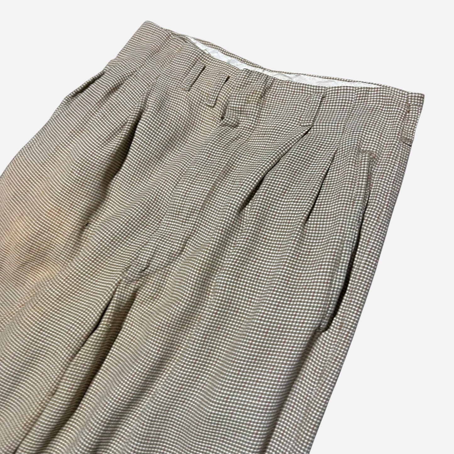 1950s Brown checkered pattern rayon pleated pants (27w)