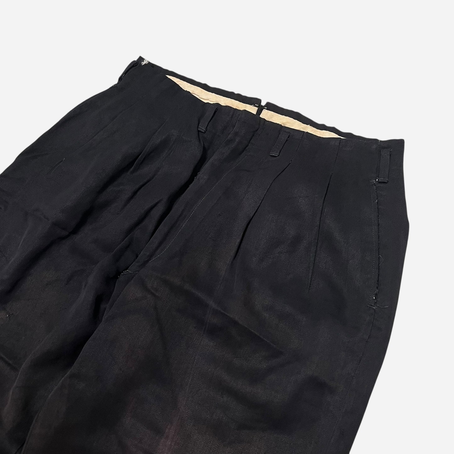 1940s 1950s Black rayon pleated drop loop pants (30w)