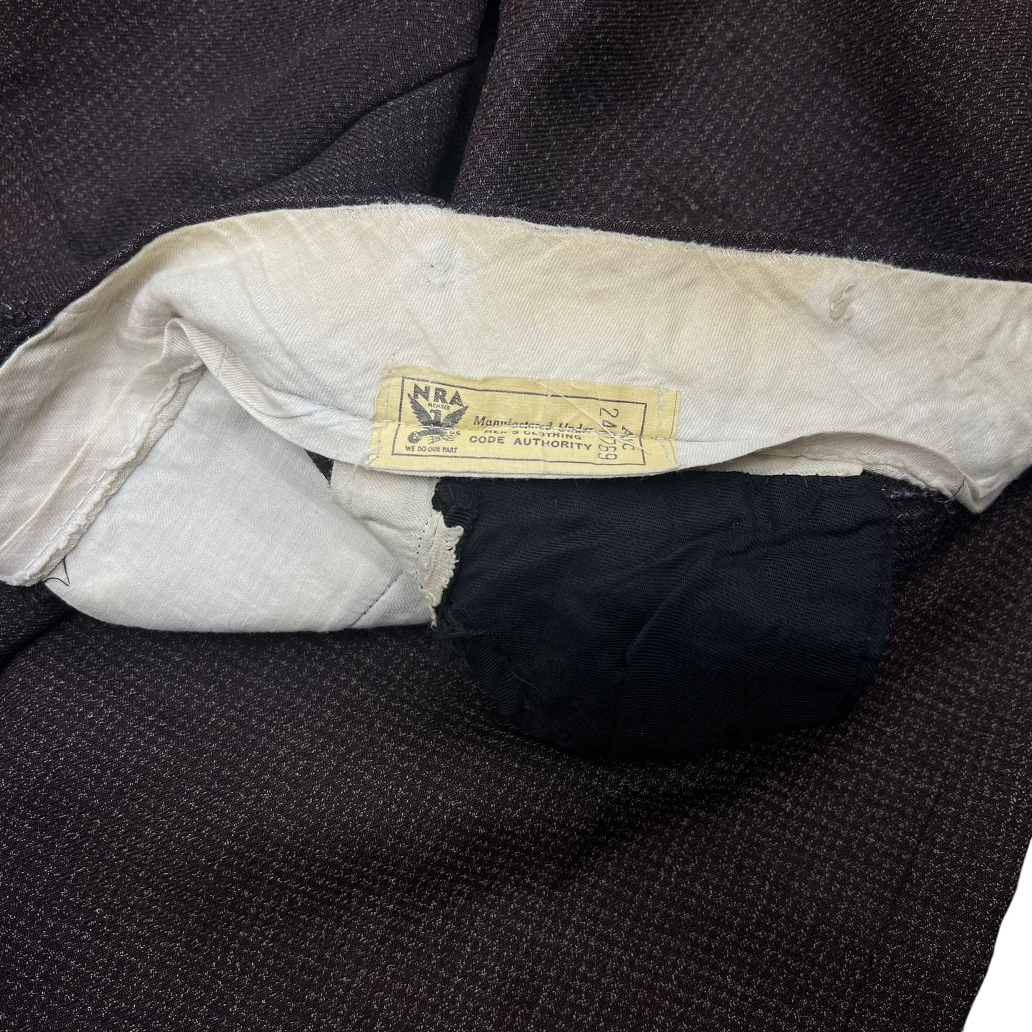 1930s NRA brown faded cotton/wool blend fleck pattern pants (34w)