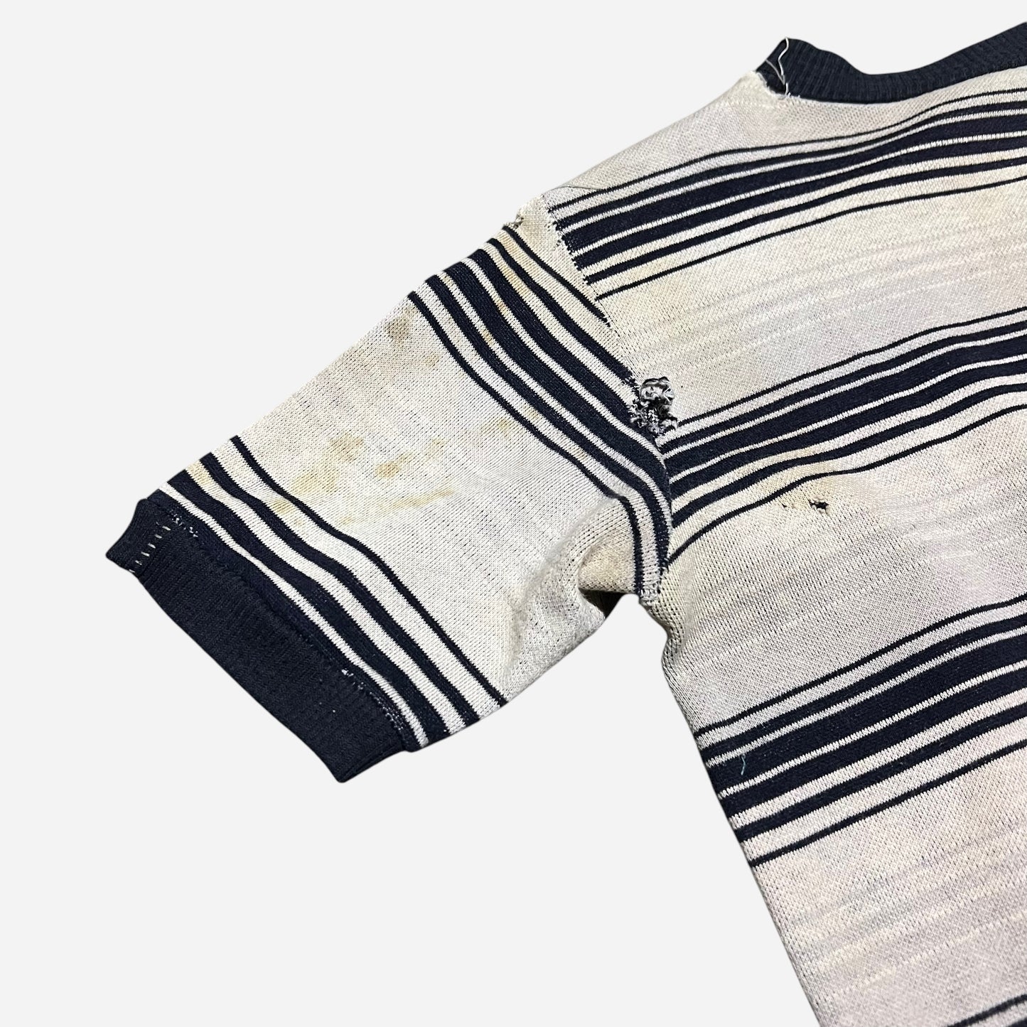 1950s Black and white striped cotton jacquard t shirt (M)