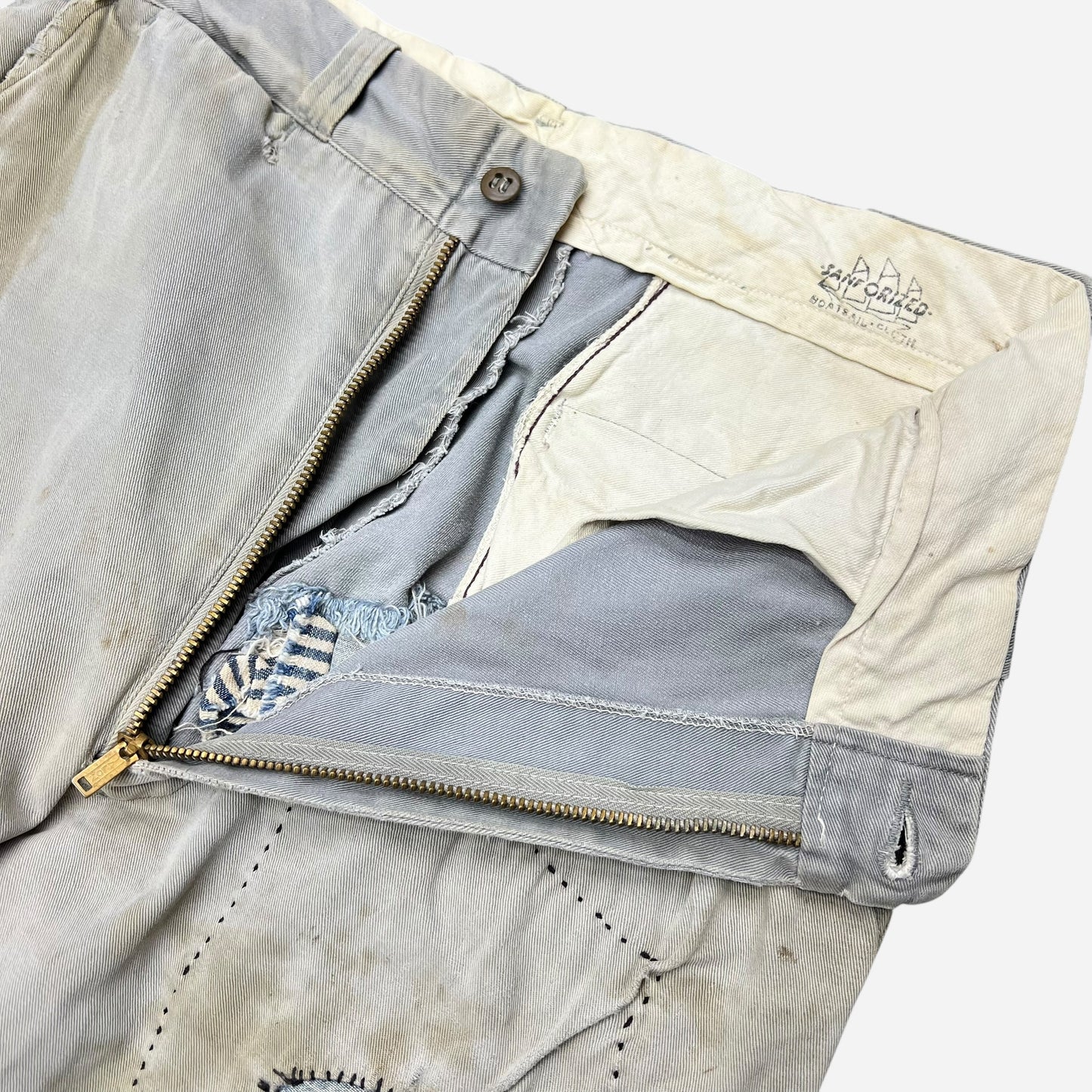 1950s Gray sail cloth repaired chino pants (30w)
