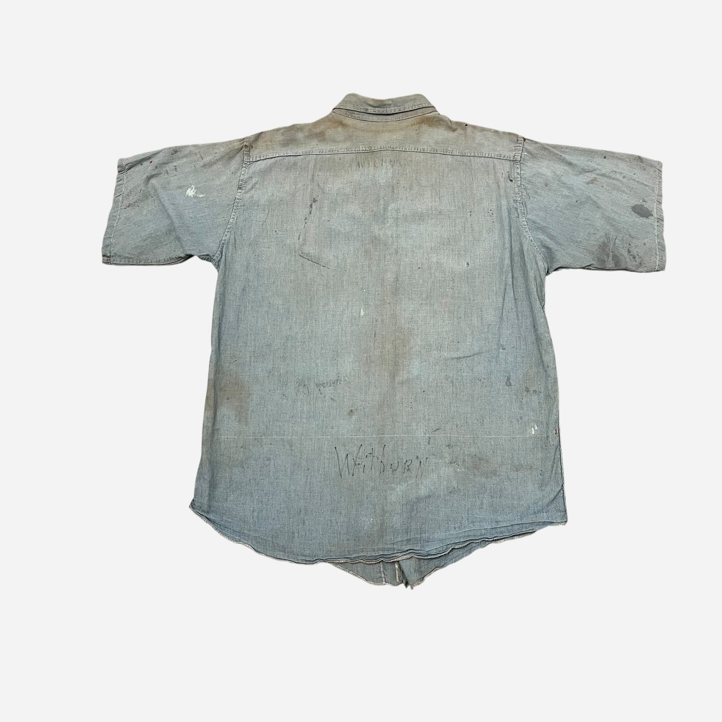 1940s WWII USN stenciled paint splatter chambray shirt (S/M)