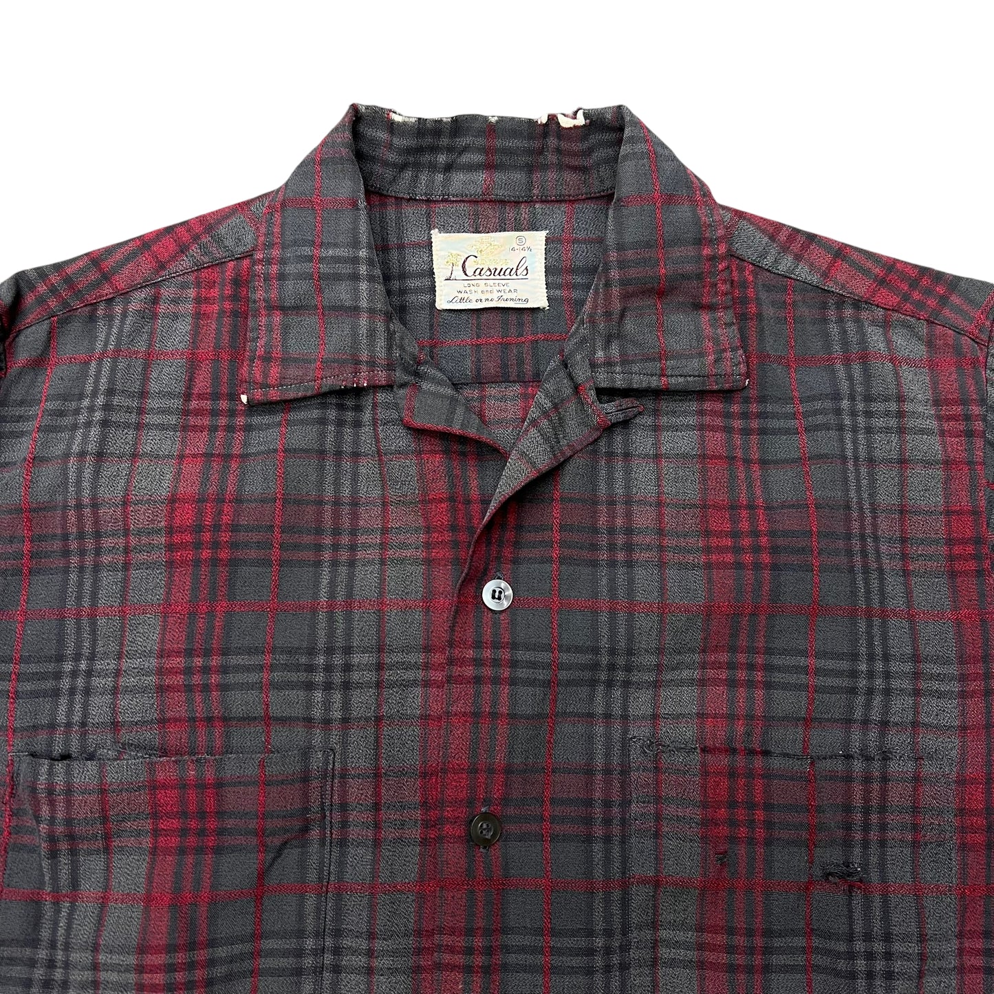 1950s Cotton plaid loop collar flannel shirt (S)