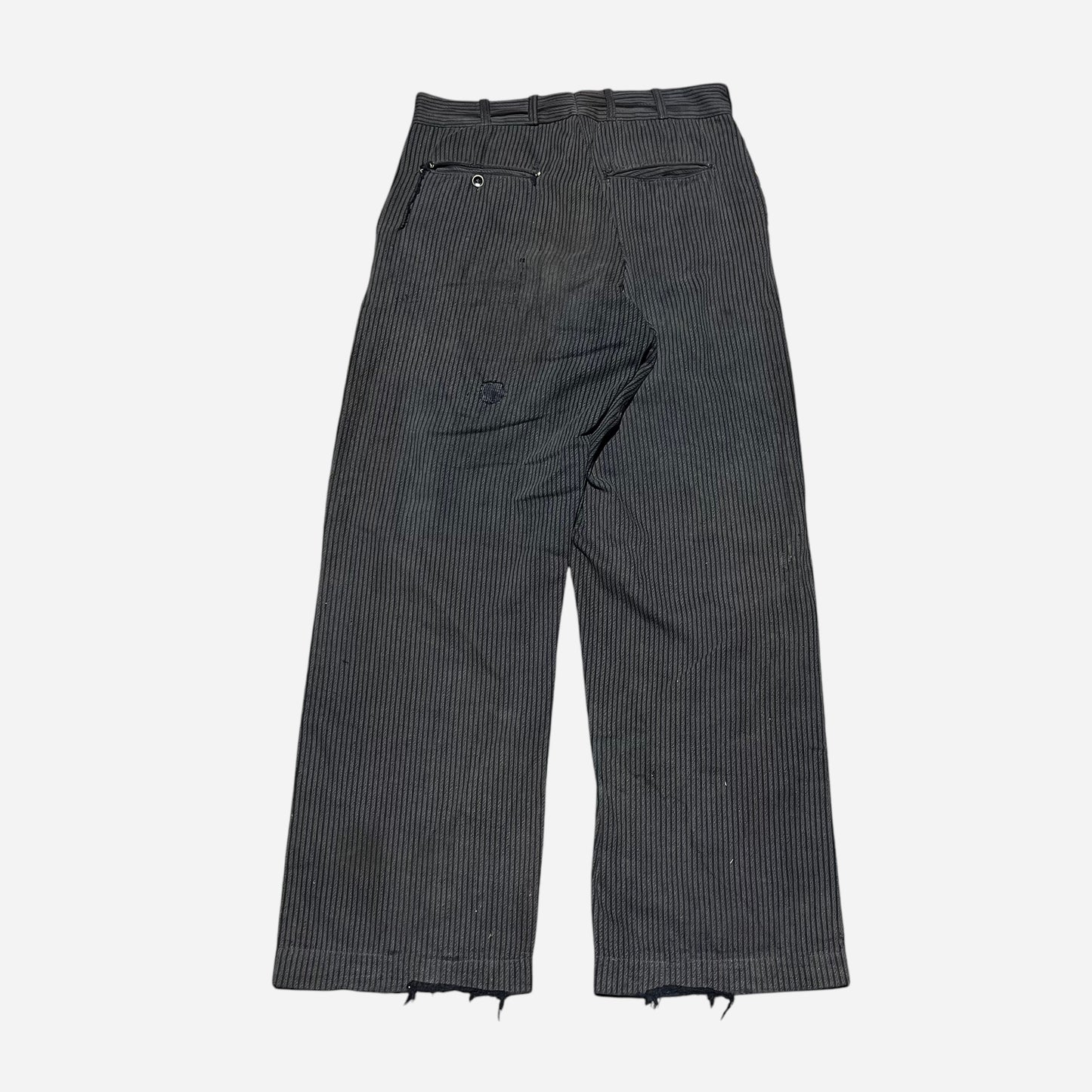 1930s Cone Homeric striped salt and pepper cotton double button fly work pants (31w)