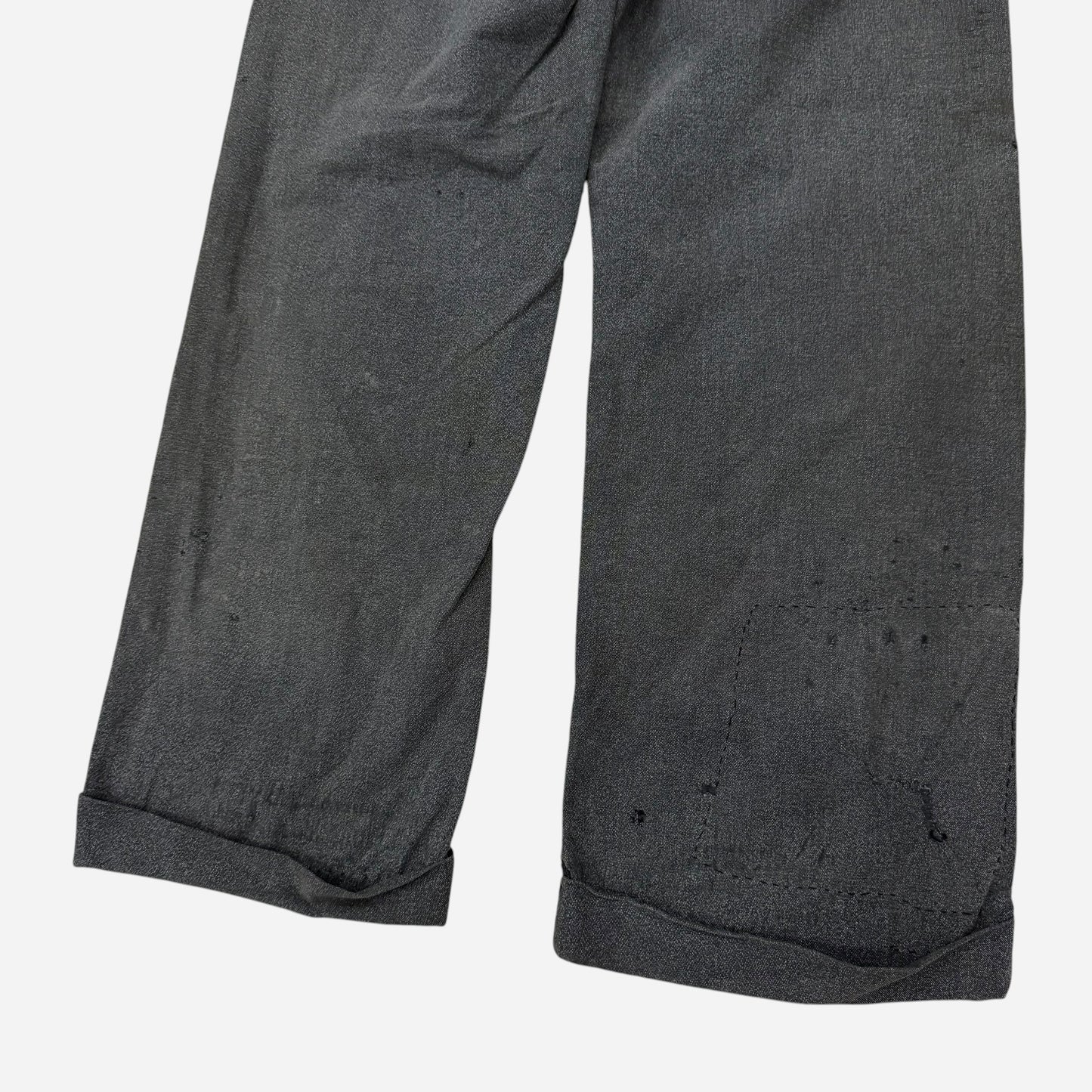 1940s Heavily repaired button fly salt & pepper cotton work pants (30w)