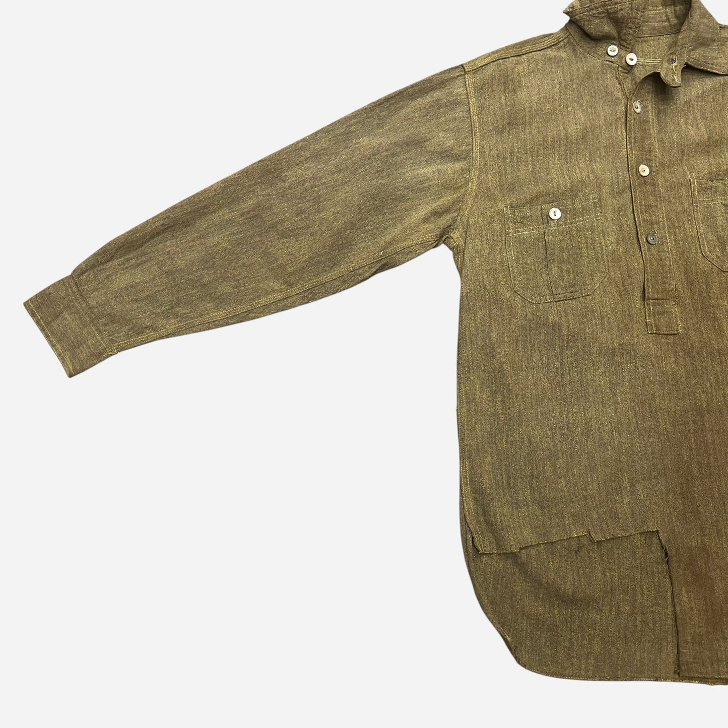 1920s Brown striped s&p cotton chinstrap pullover work shirt (S/M)