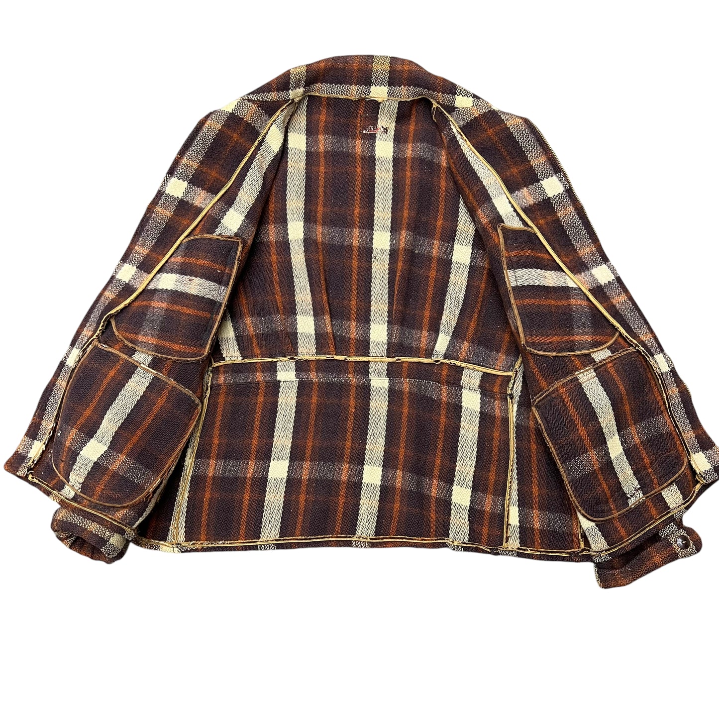 1930s Hercules plaid wool zip up jacket belt back coat (L/XL)