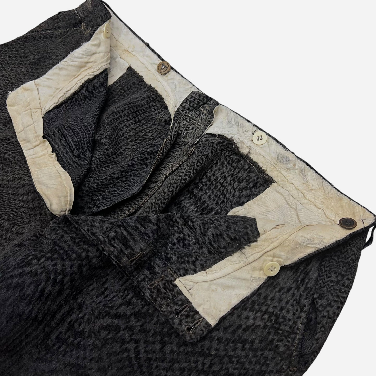 1930s NRA gray herringbone wool double button front work pants (38w)