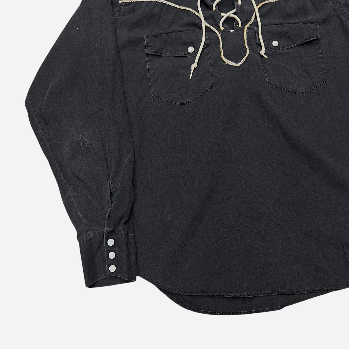 1960s Black cotton slant pocket pearl snap western pullover shirt (M)