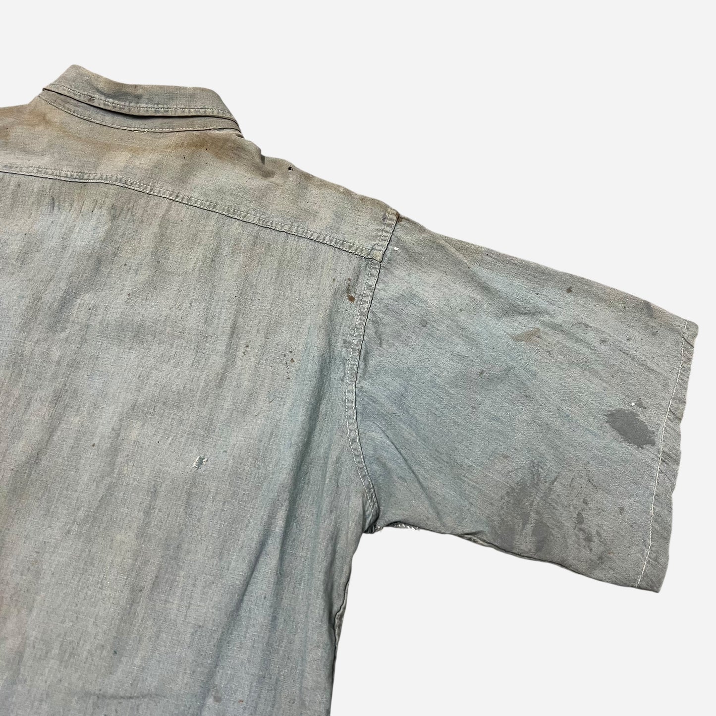 1940s WWII USN stenciled paint splatter chambray shirt (S/M)