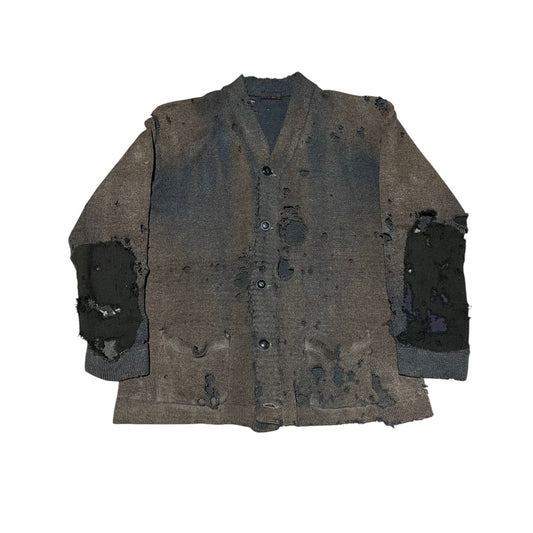 1920s Distressed blue faded wool cardigan (M)