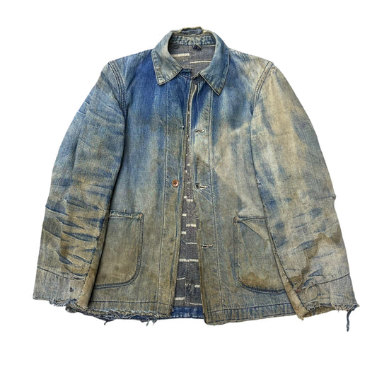 1940s Unbranded wartime denim chore coat wood button (M)