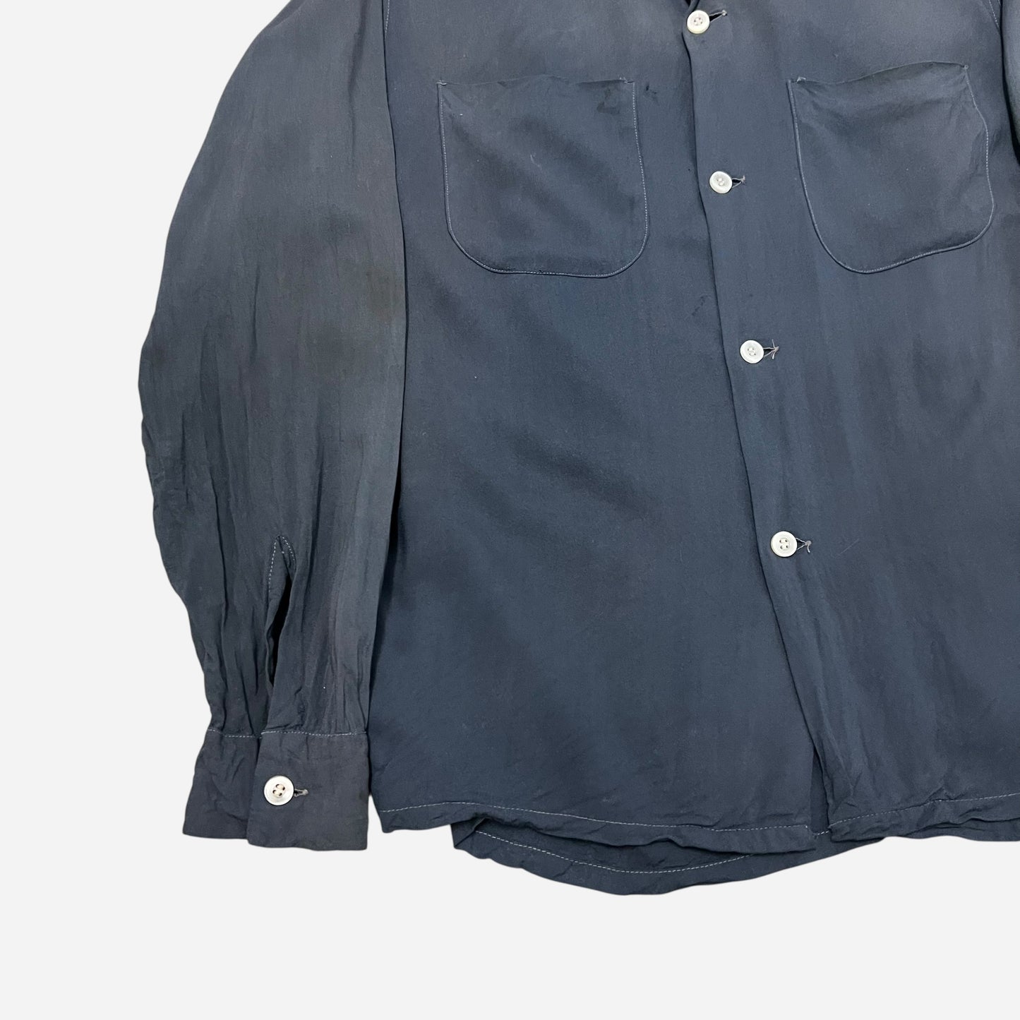 1950s Sun faded blue rayon loop collar shirt (S/M)