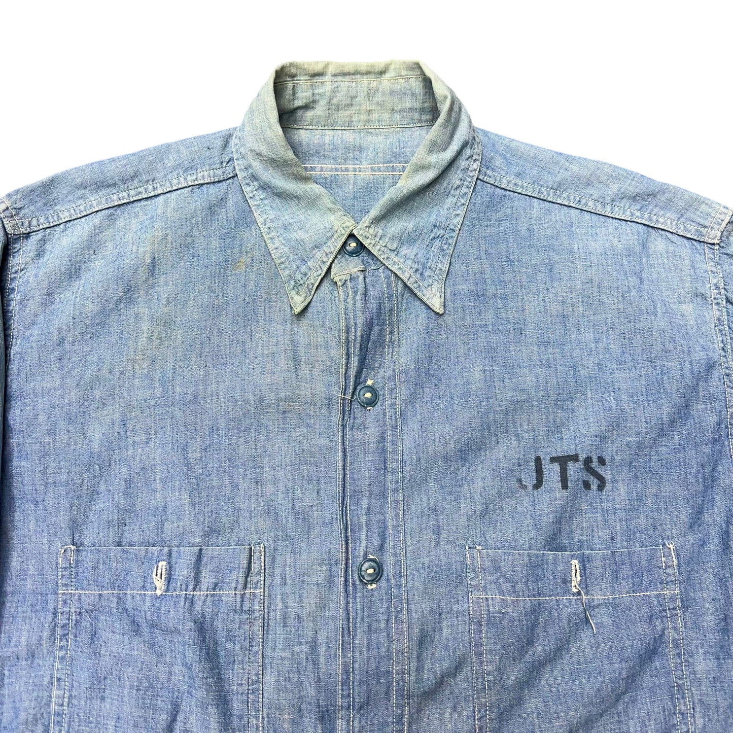 1950s Korean War USN chambray shirt stenciled (L/XL)