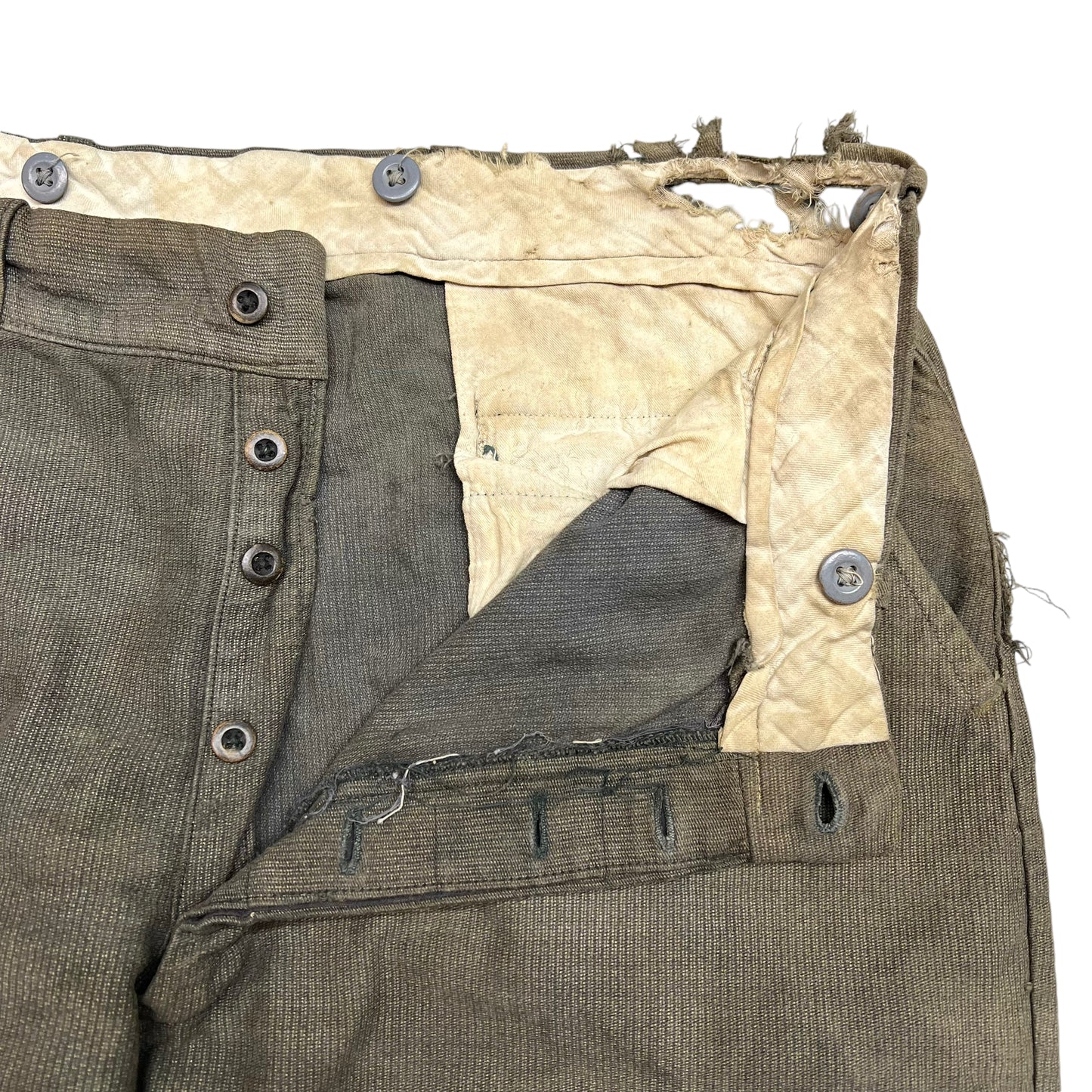 1920s 1930s Cotton salt & pepper sun faded greenish work pants (36w)