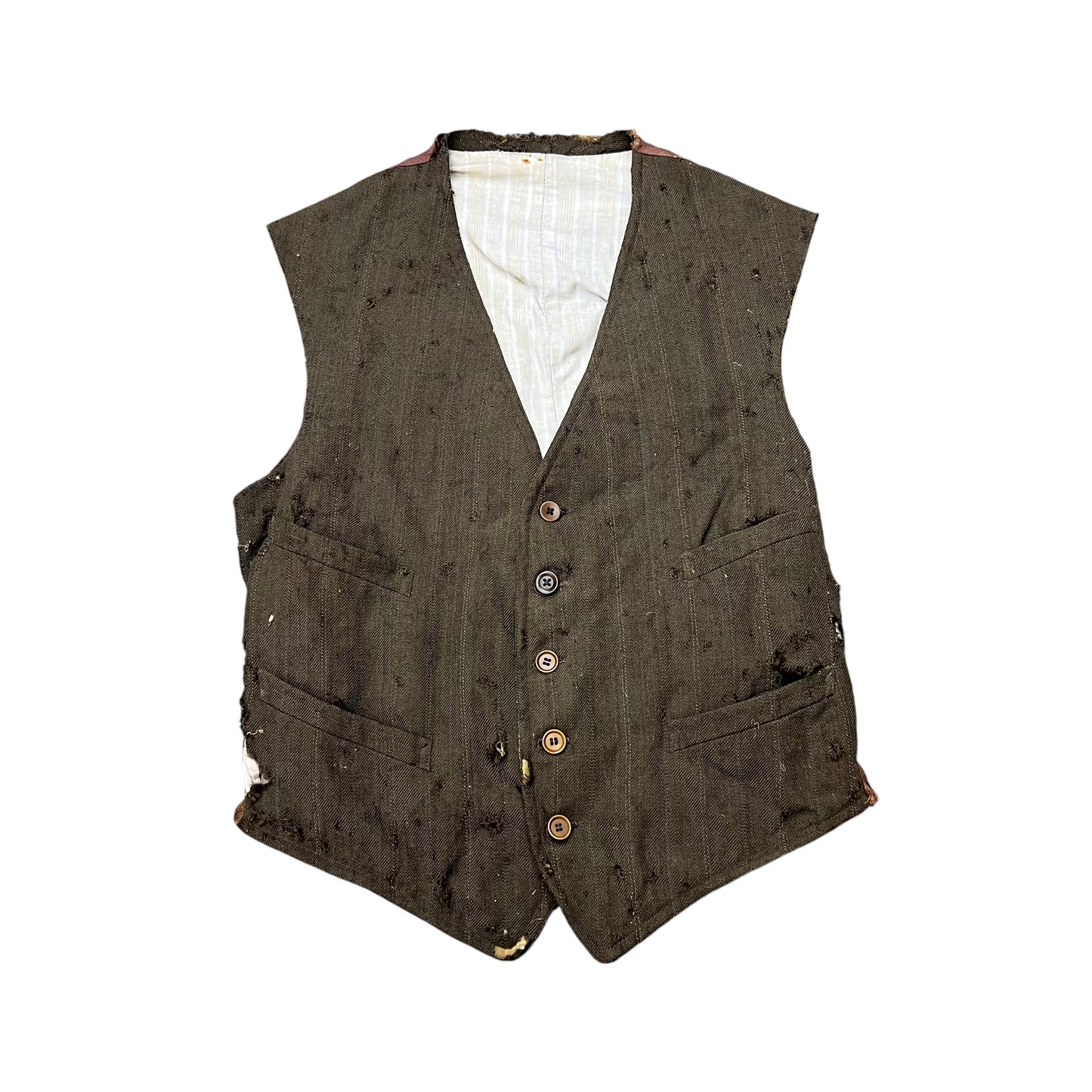 1900s-1910s Distressed brown striped wool vest (M)