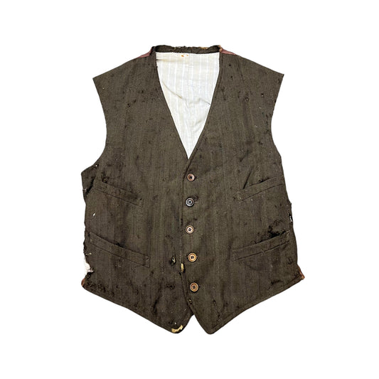 1900s-1910s Distressed brown striped wool vest (M)