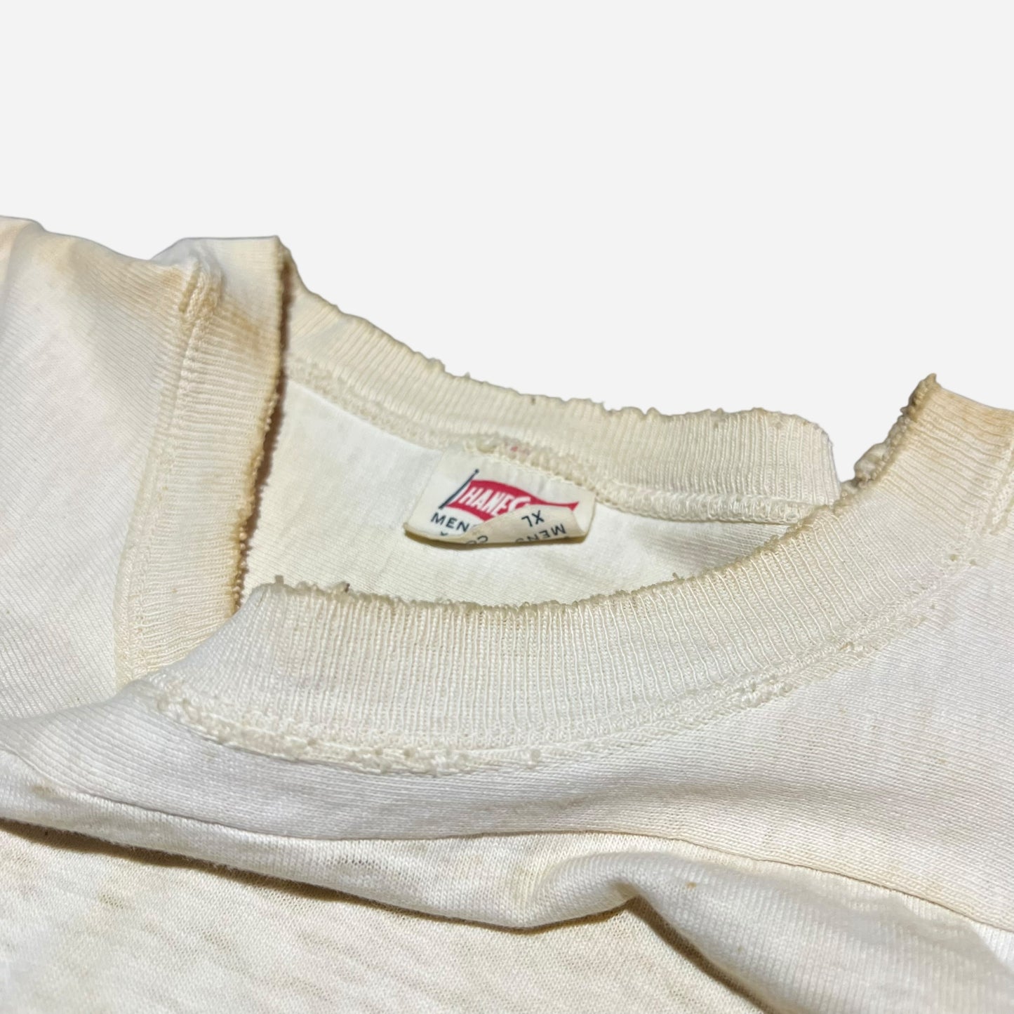 1960s Hanes thrashed hand drawn “Help Protect Street Racing” white cotton jersey shirt (L)