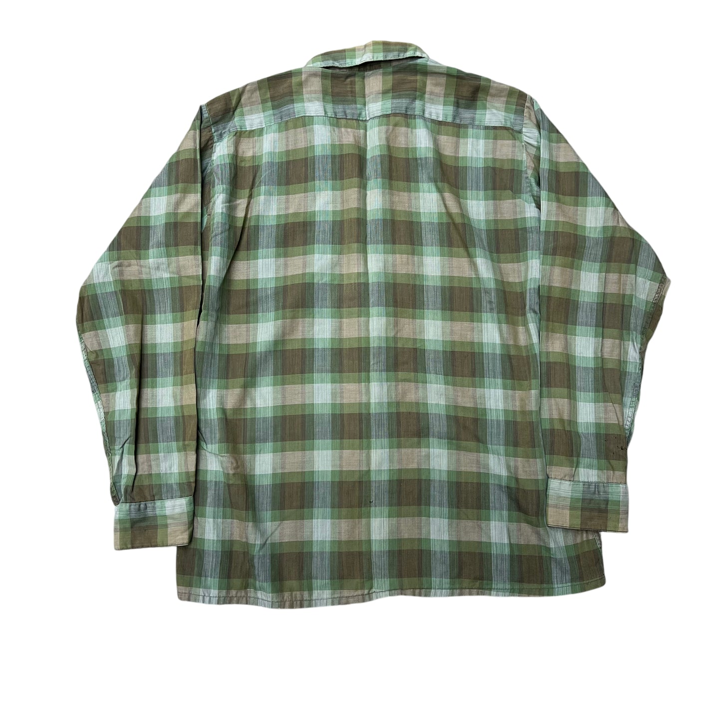 1960s Arrow green shadow plaid cotton loop collar shirt (M)