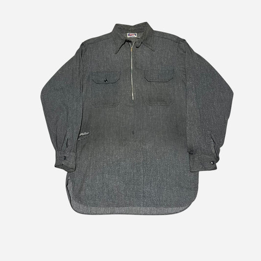 1940s Pioneer salt and pepper half zip chambray shirt (L)