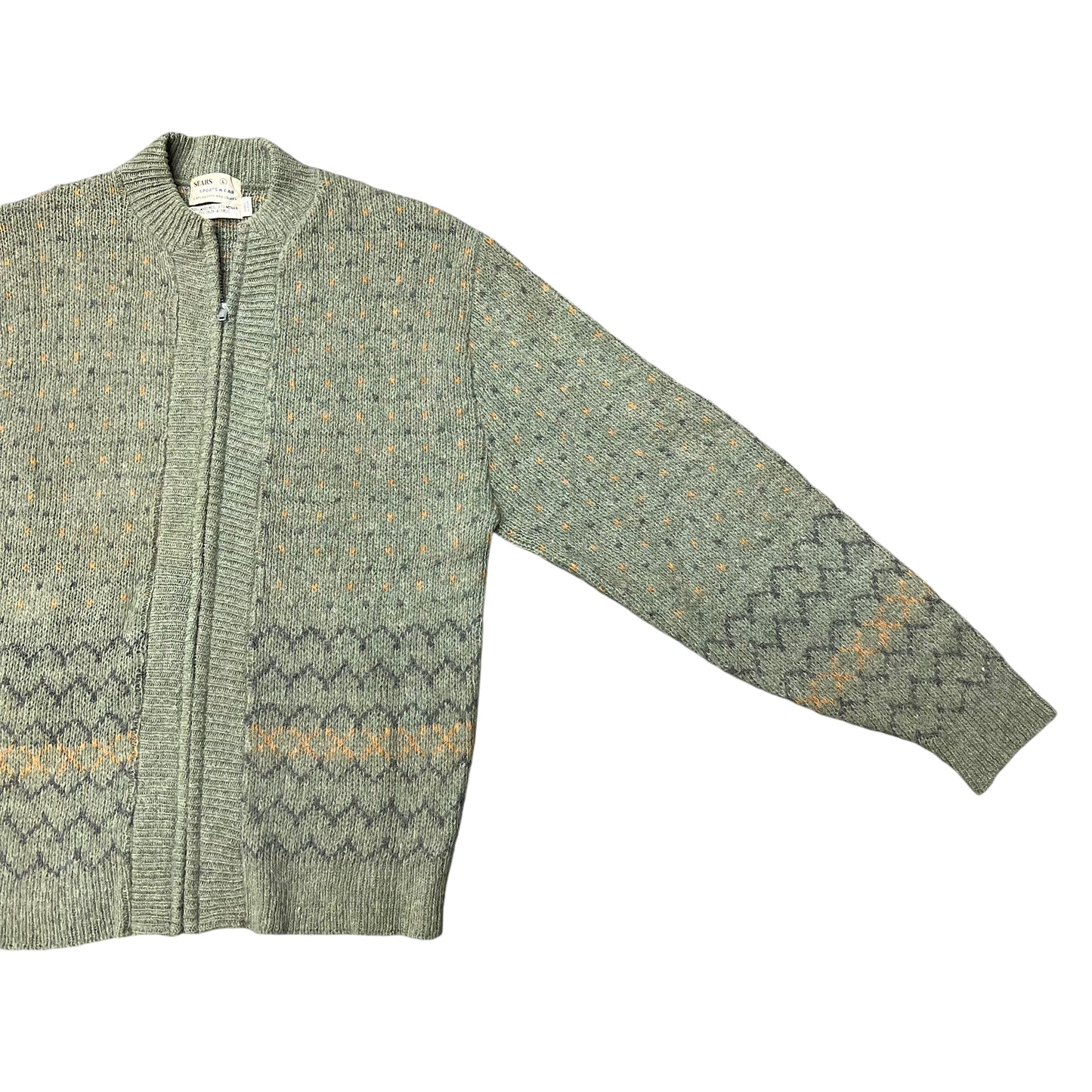 1960s Sears lambs wool & mohair green zip up cardigan (M/L)