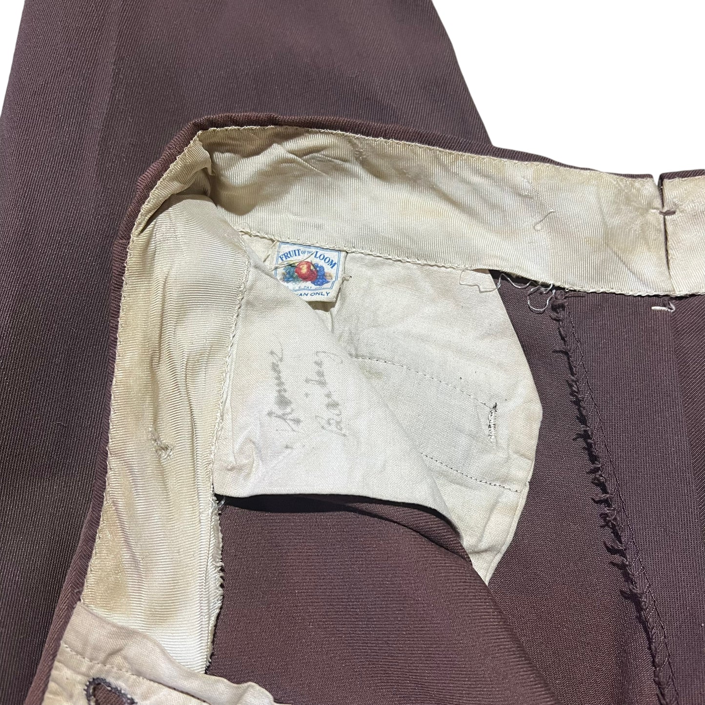 1950s Fruit of the loom brown gabardine pleated pants trousers (27w)