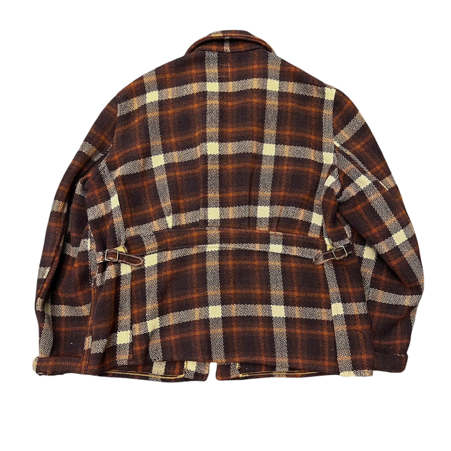 1930s Hercules plaid wool zip up jacket belt back coat (L/XL)