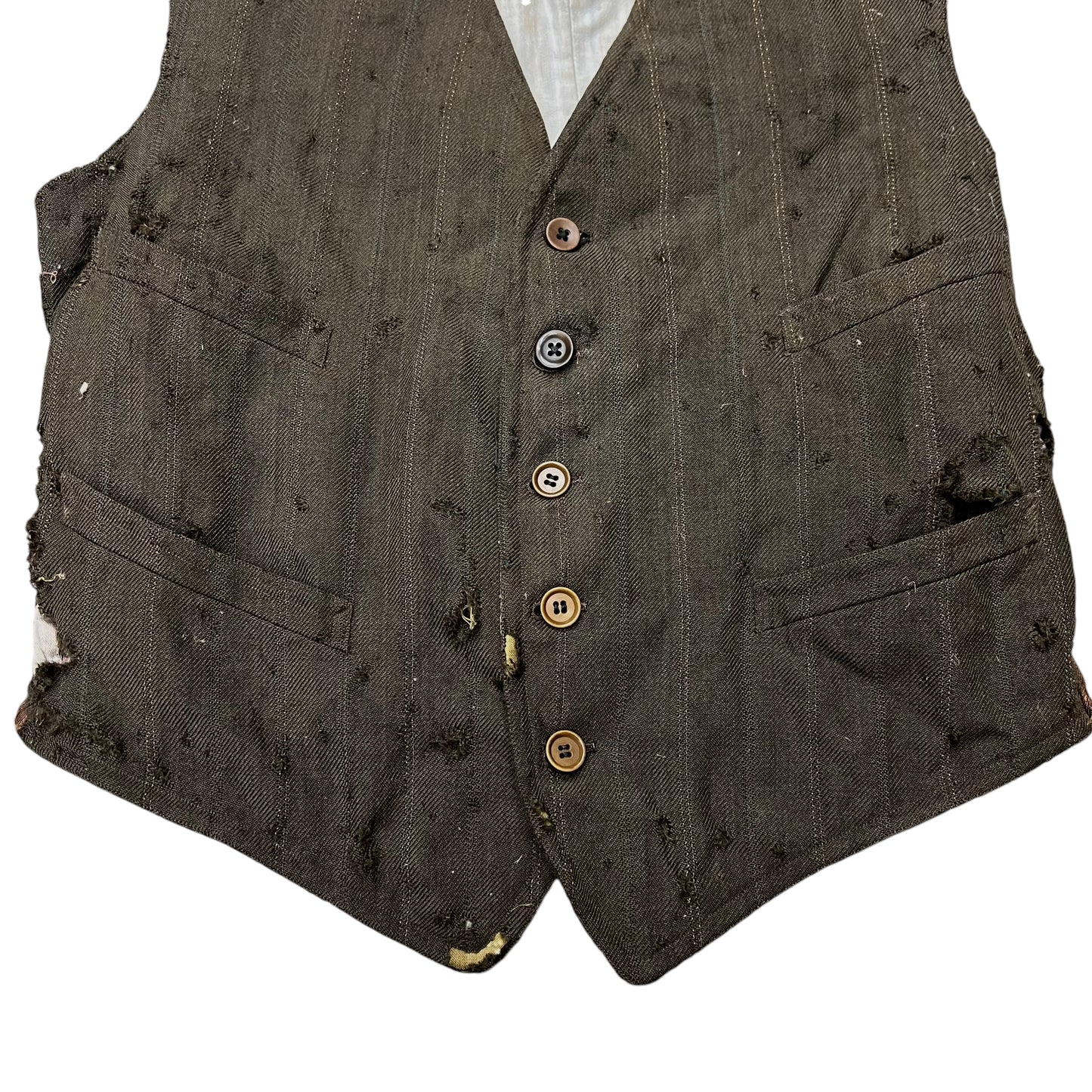 1900s-1910s Distressed brown striped wool vest (M)