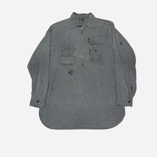 1940s Uncle Sam salt and pepper half zip chambray shirt (L)