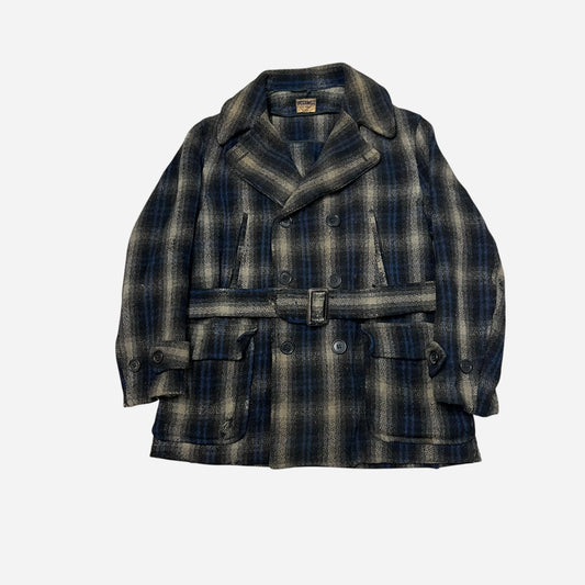 1940s Wearwell double breasted belted mackinaw wool coat (L)