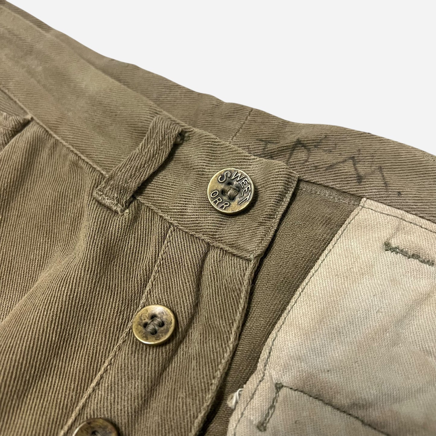 1930s Sweet Orr repaired khaki work pants