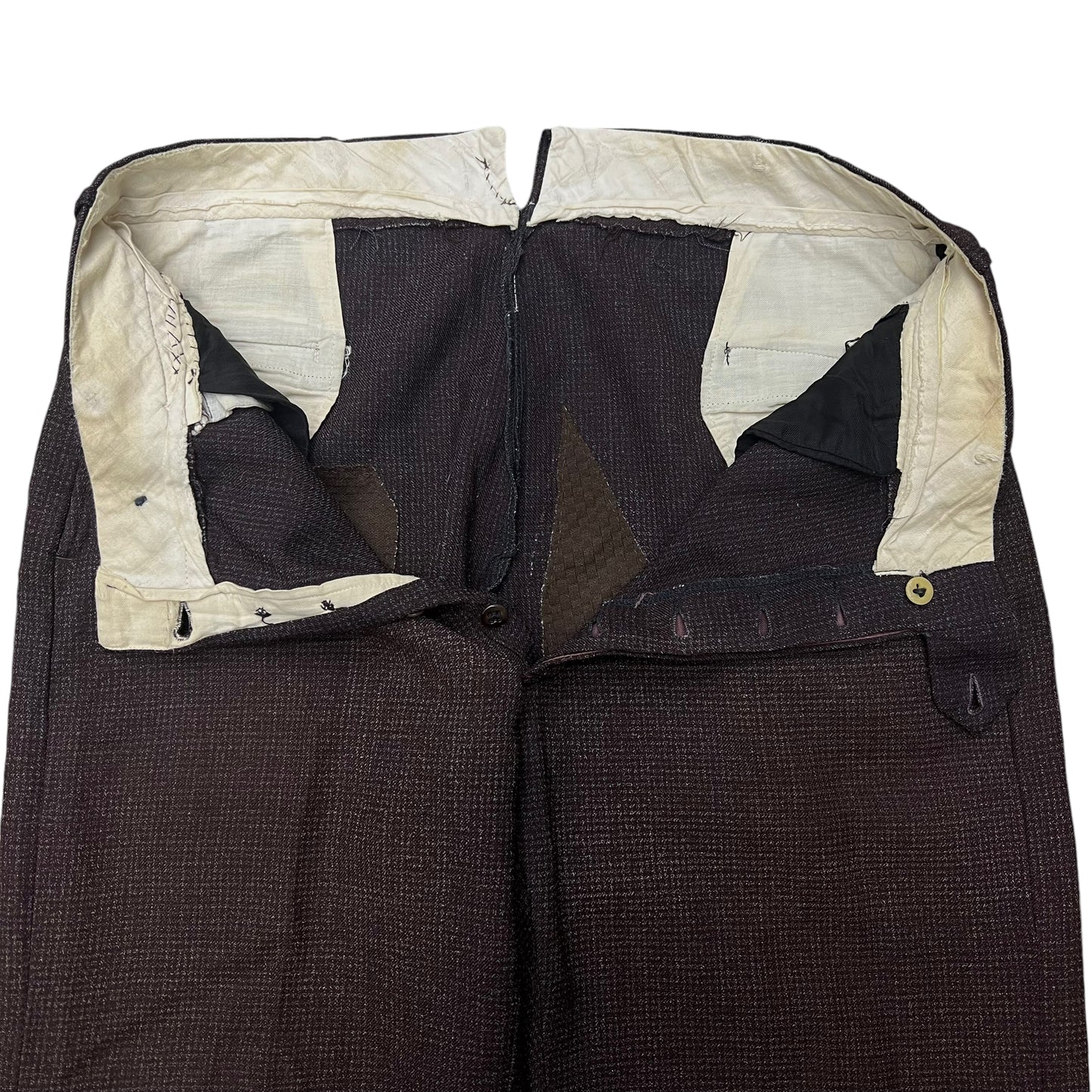 1930s NRA brown faded cotton/wool blend fleck pattern pants (34w)