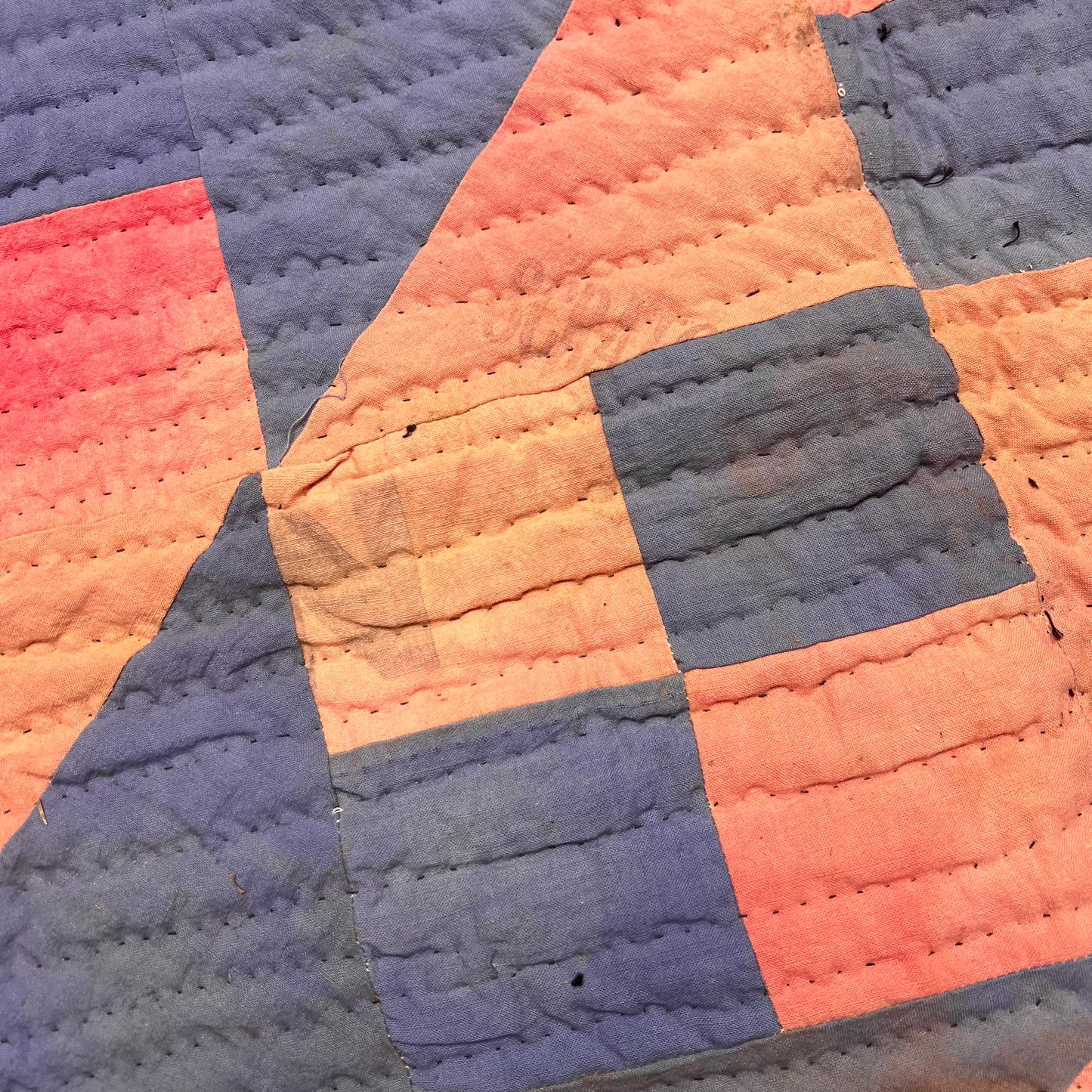 1920s-1930s Faded red & blue quilt (84”x72”)