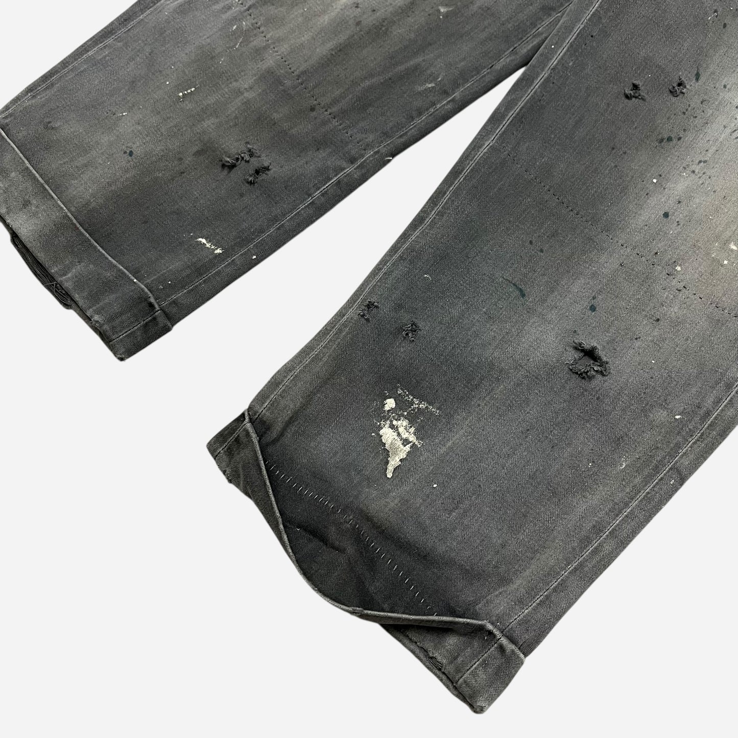 1950s Sun faded black paint splattered & repaired chino work pants (32w)