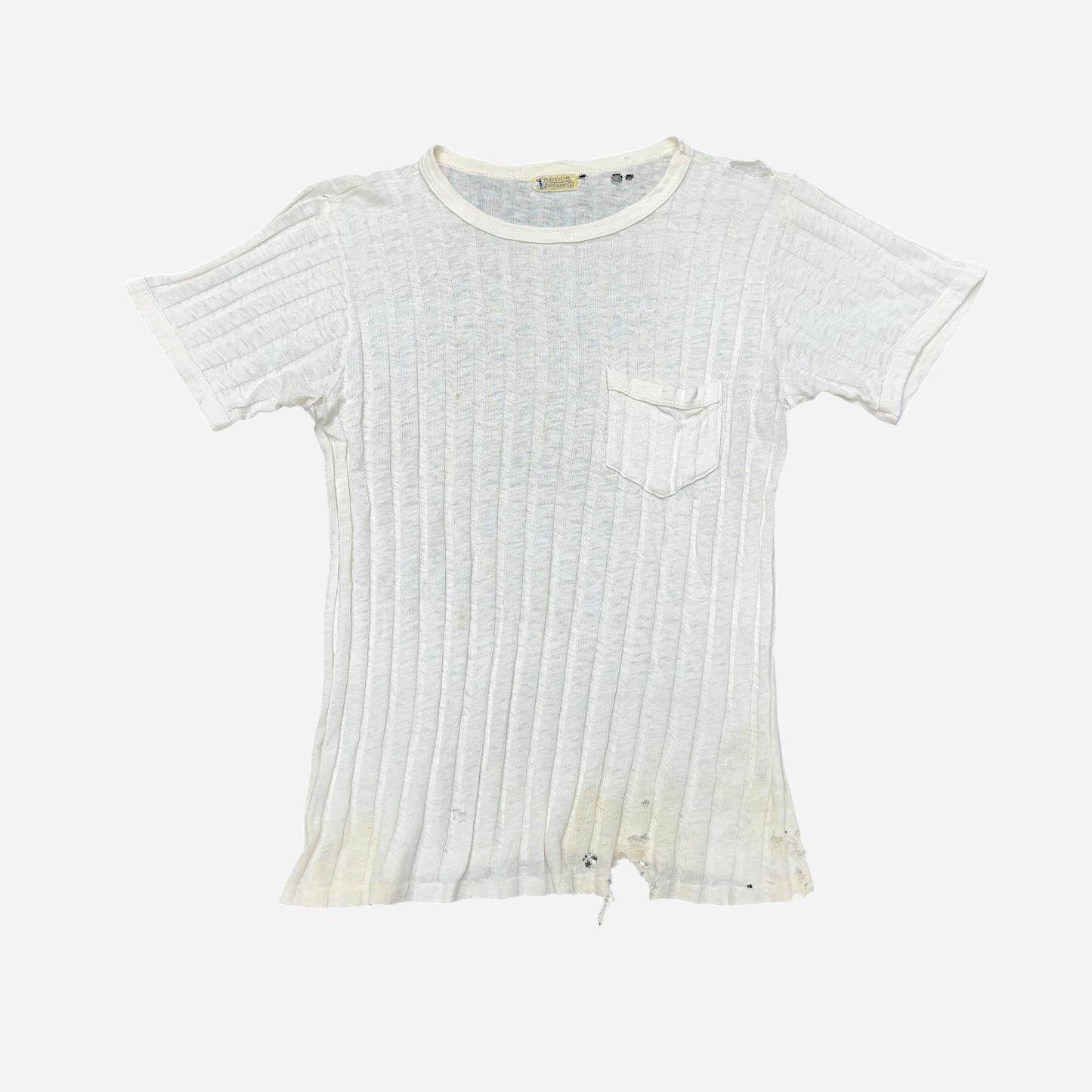 1940s White ribbed cotton pocket t shirt (M)