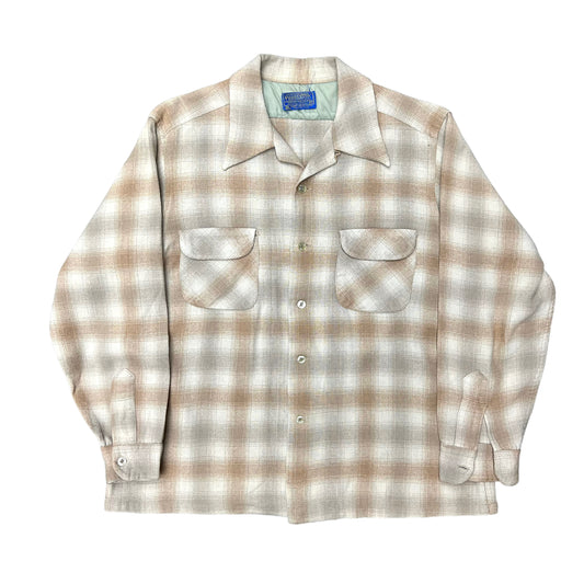 1960s Pendleton shadow plaid virgin wool loop collar shirt (L/XL)
