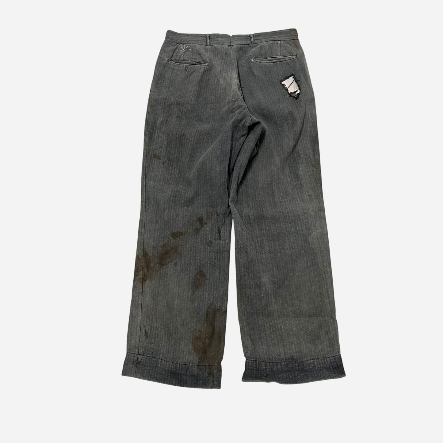 1940s Gray sun faded pattern heavy cotton button fly pants (30w)