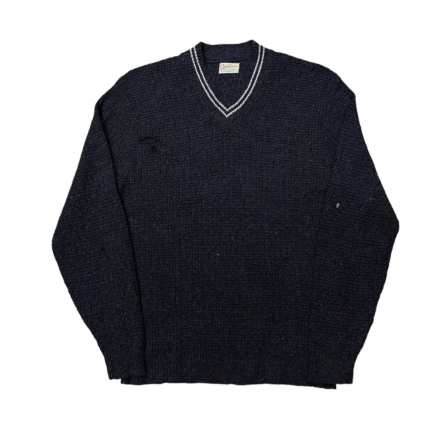 1950s Black fisherman knit v neck sweater (M)