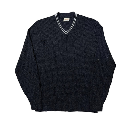 1950s Black fisherman knit v neck sweater (M)