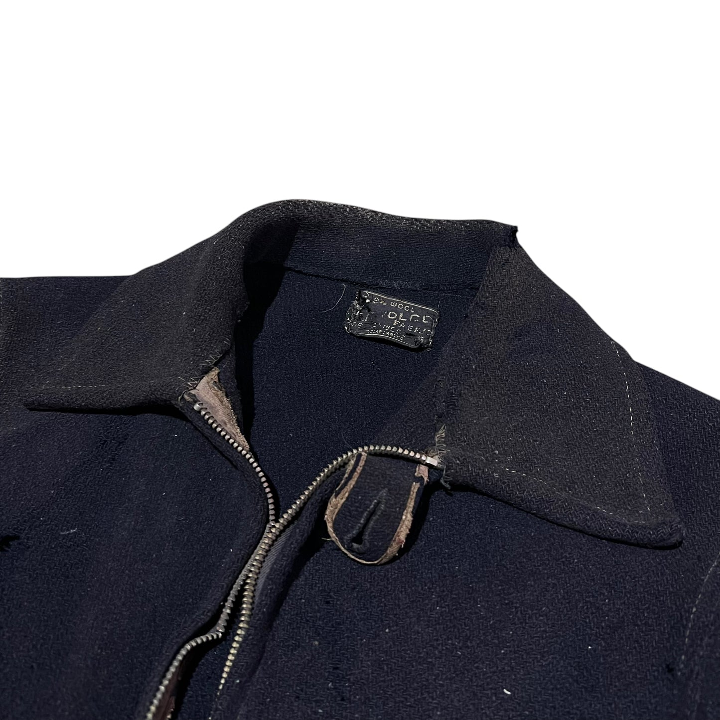 1930s Distressed navy wool talon grommet zip jacket (S)