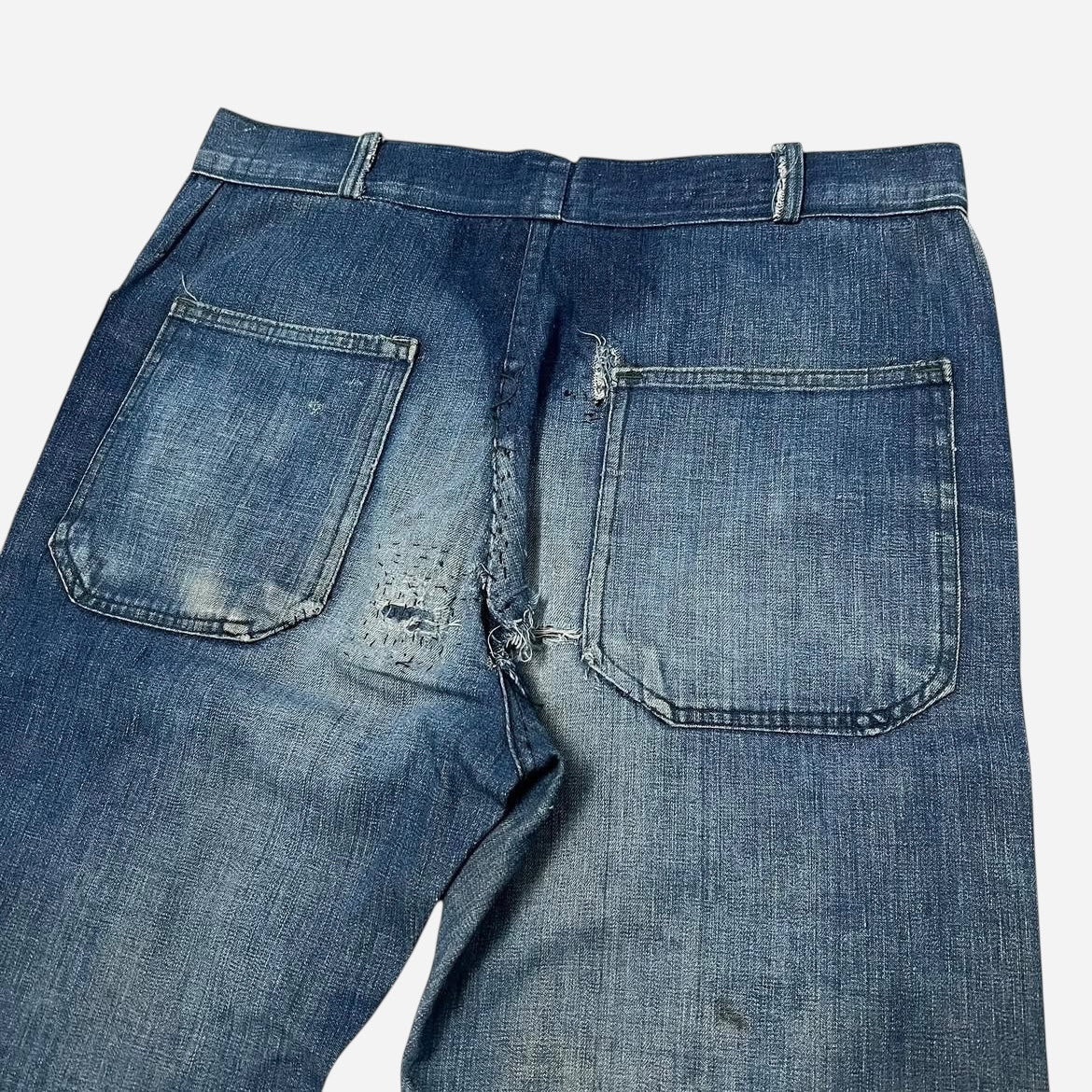 1940s Civilian purchase shipyard worker USN enlisted fatigue pocket lace back flared denim (33w)
