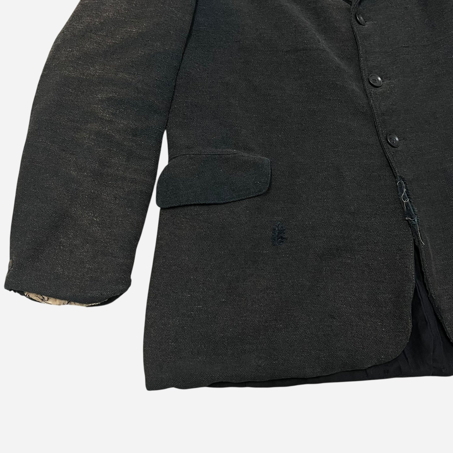 1900s 1910s Sun faded black woven wool/cotton work suit jacket (M)